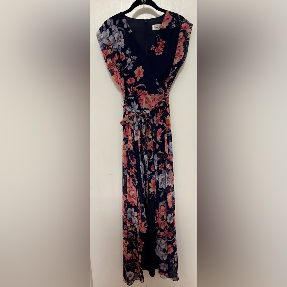 Eliza J Navy Maxi Dress with Pink & Coral Floral Print